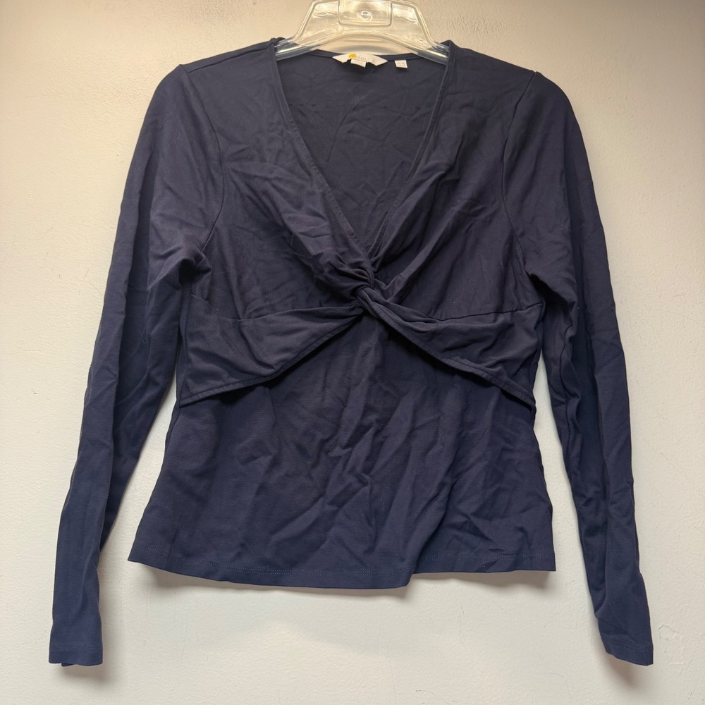 Boden Twist Front Top Womens 14 Navy Blue Good V-Neck Long Sleeve 14682